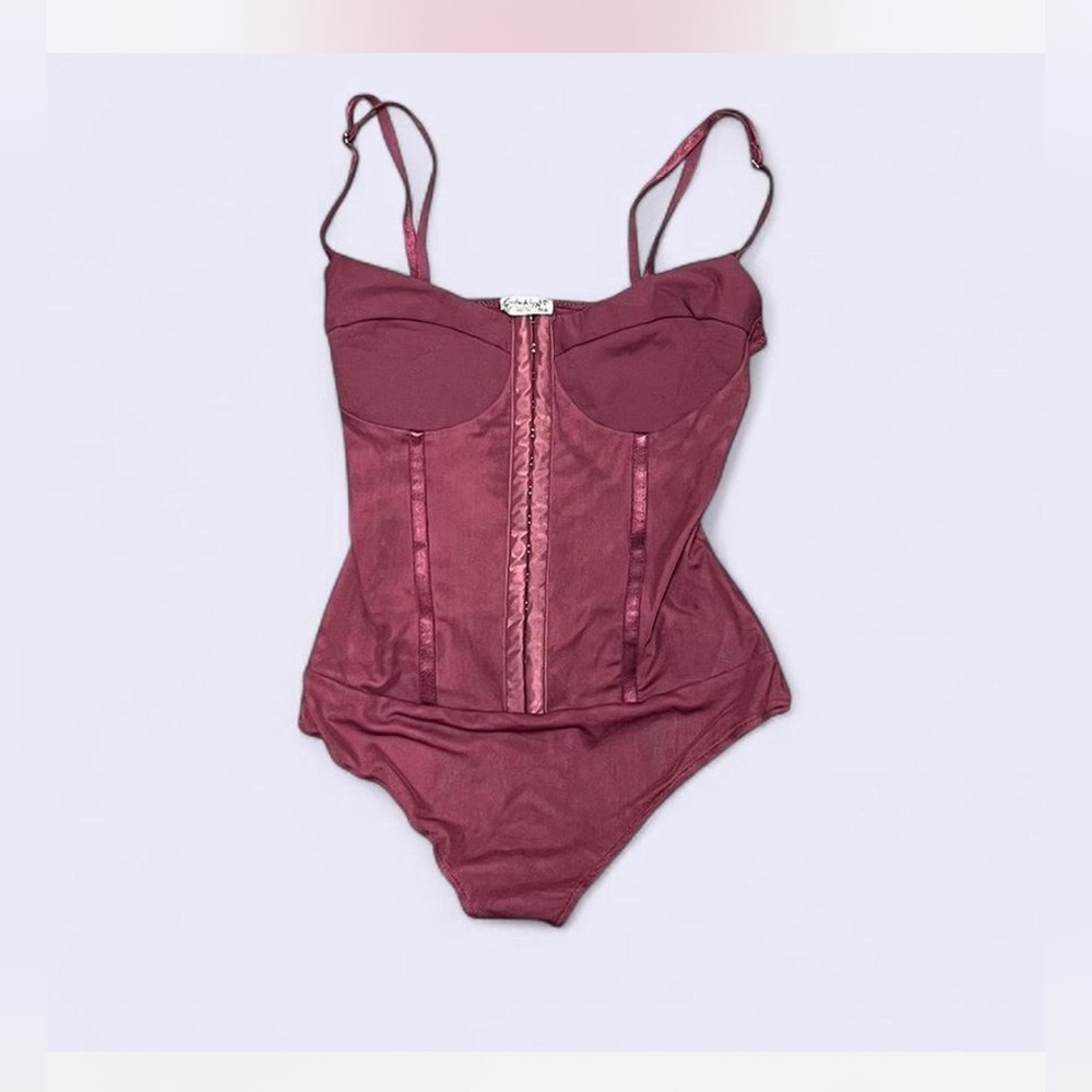 Free People x Intimately FP Night Rhythm Corset Bodysuit In Washed Maroon S NWOT